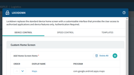 Device Control and Speed Control tabs within the Lockdown profile configuration.