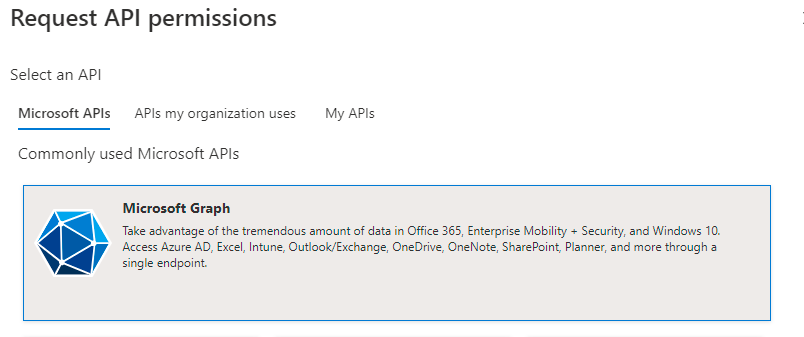 Microsoft Entra ID Microsoft Graph API selection.