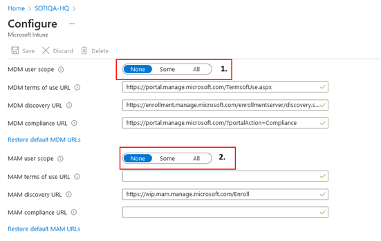 Entra ID Microsoft Intune user scope settings.