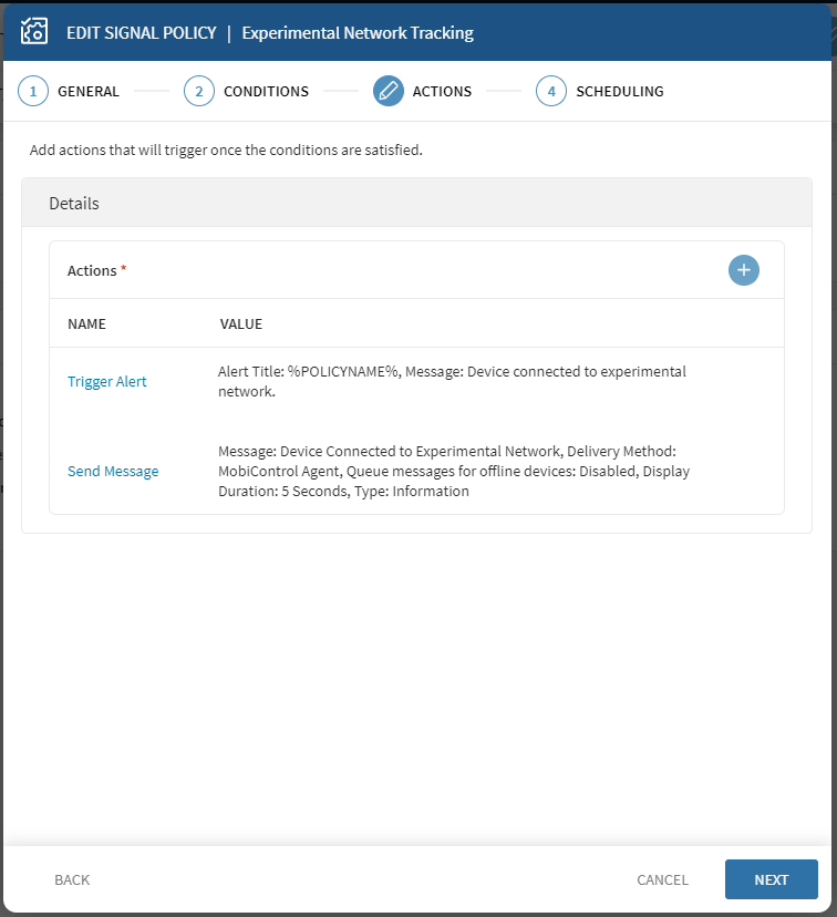 Example Signal action for device network monitoring