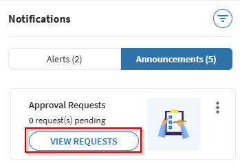 Notification panel: Announcements: View Requests