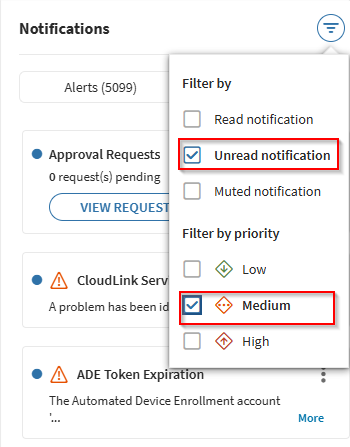 Notification panel select