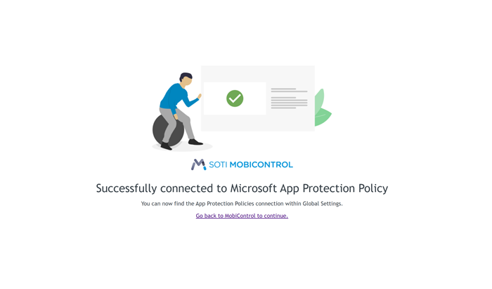Microsoft 365 SOTI MobiControl successful connection screen