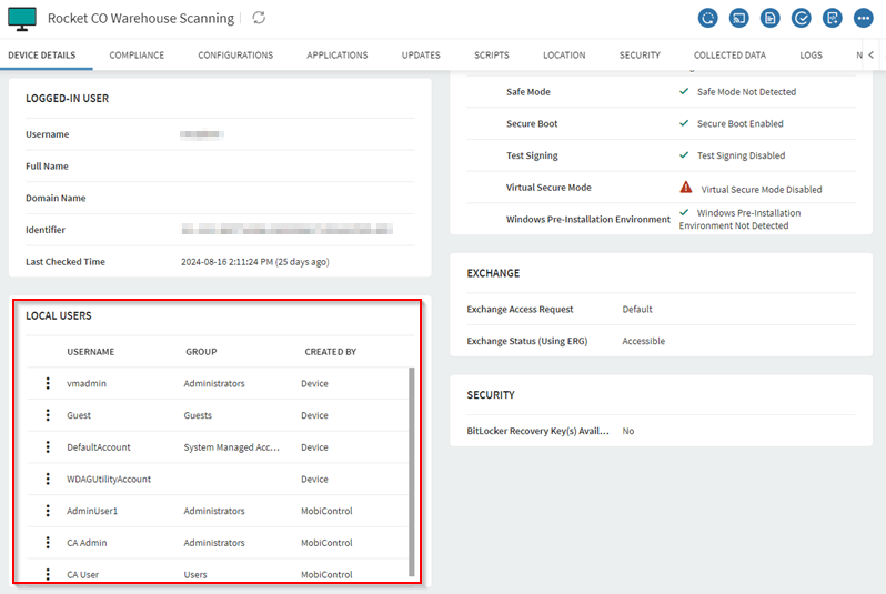 Local User Device Information