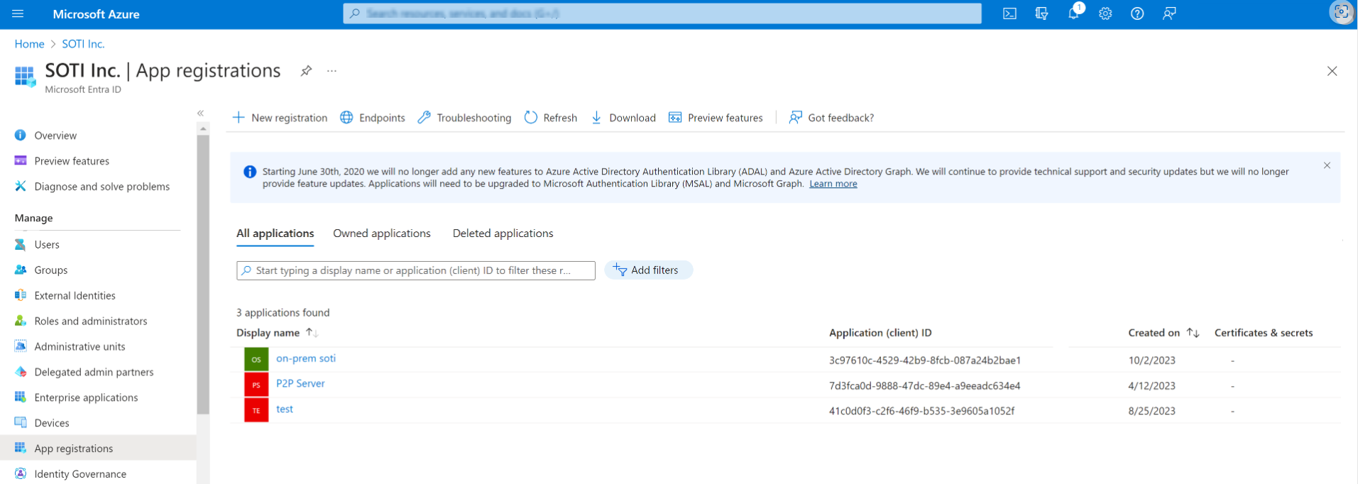 Microsoft Entra ID App Registrations page showing applications to select
