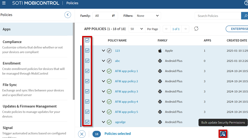Bulk update app policy permissions