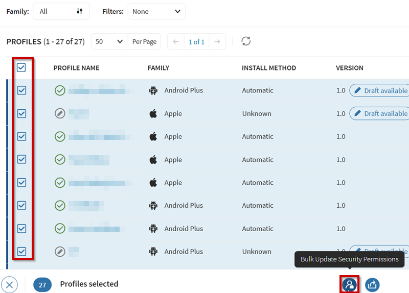 Bulk update profile permissions