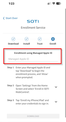 User based enrollment login screen.