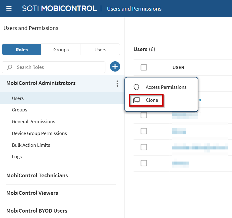 User and Permissions: Cloning a Role