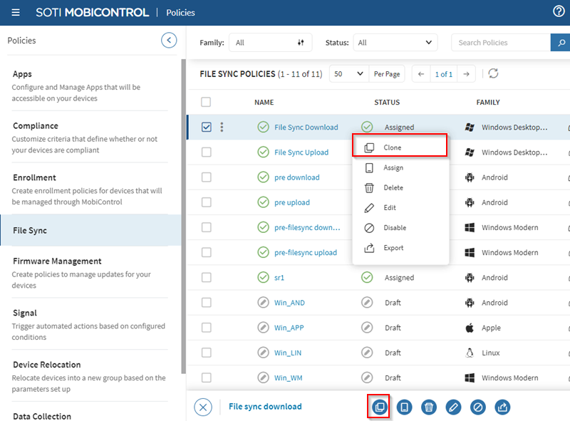 Cloning File Sync policies.