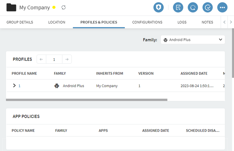 Display device group profiles and policies