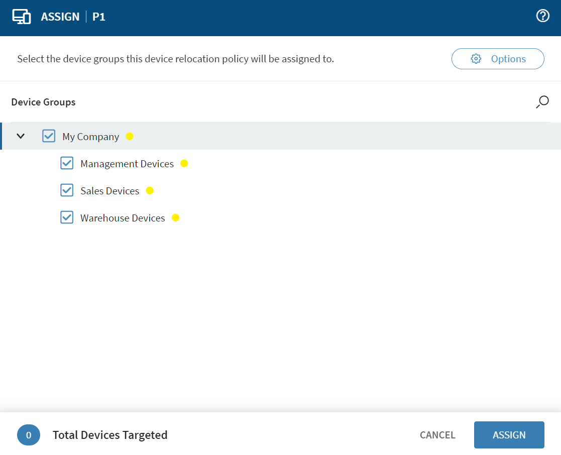 The Assign form for the policy