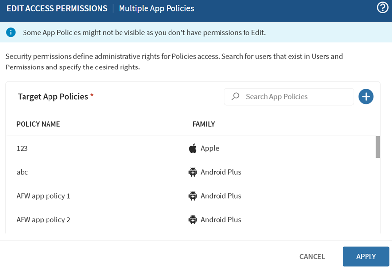 Add/delete app policies to customize