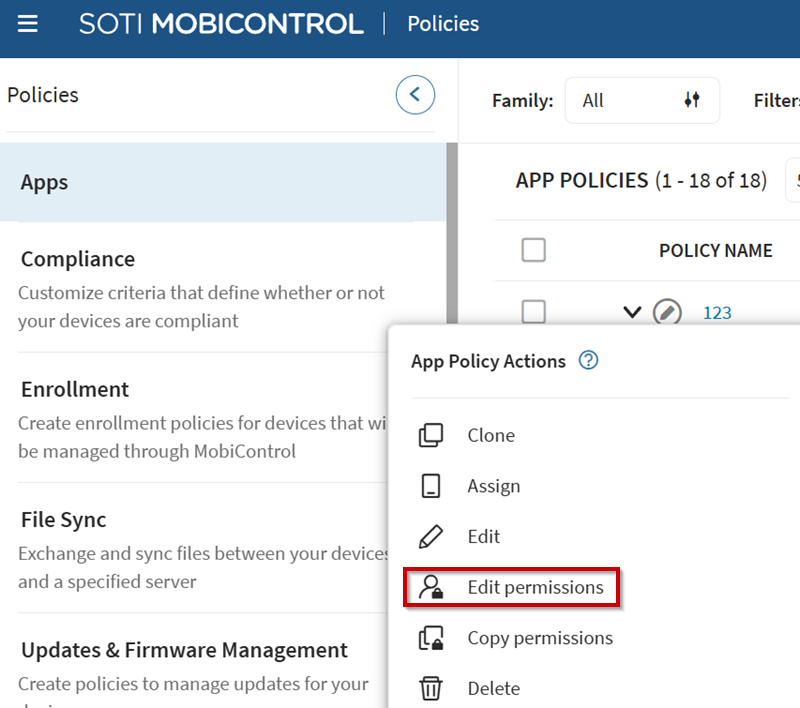 Edit an app policy's permissions