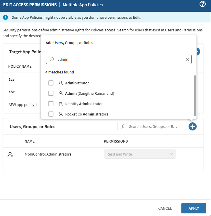 Edit access permissions for profiles