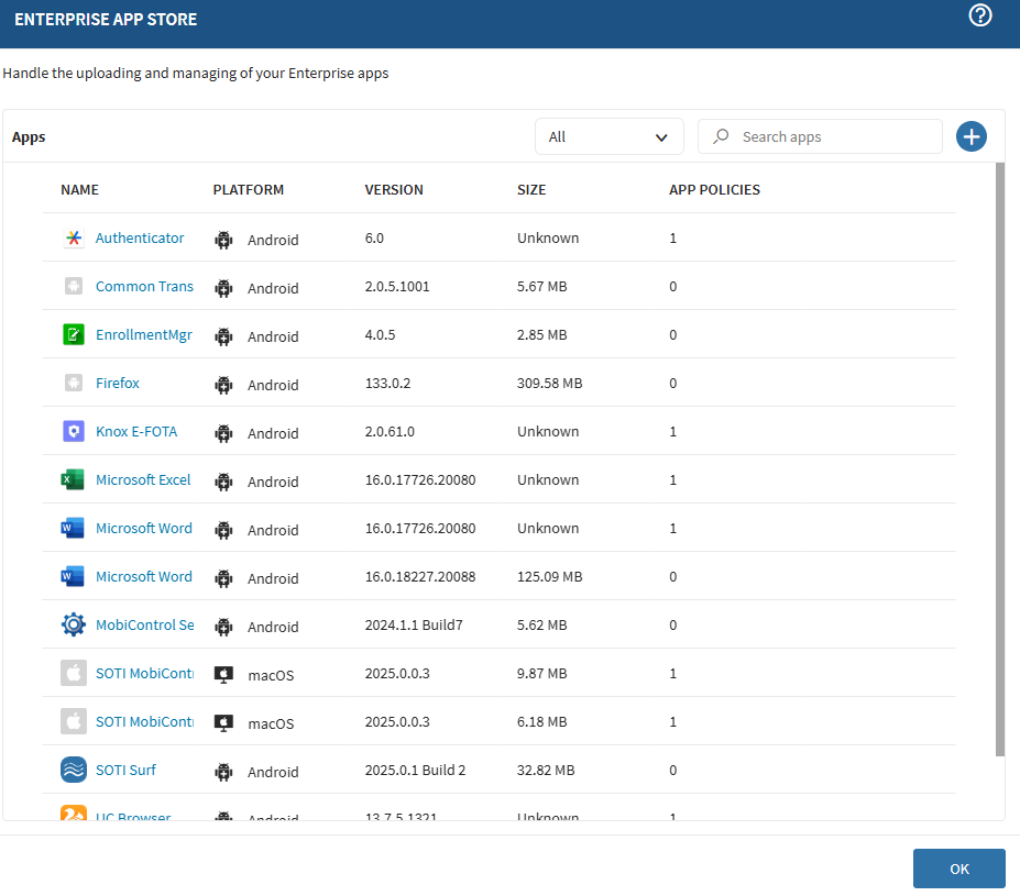 Policies > App: Enterprise App Store