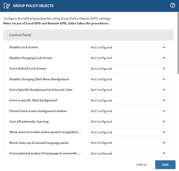 The Group Policy Objects options.