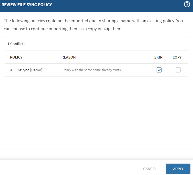 Review File Sync policy conflict