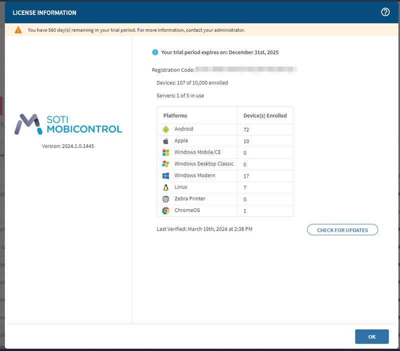 SOTI MobiControl Licenses Information