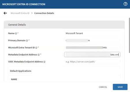 Adding in the directory connection's configuration details.
