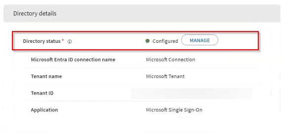 The Connection with Microsoft Single Sign-On appears with a configured status.