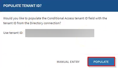 Selecting Populate in the Populate Tenant ID prompt.
