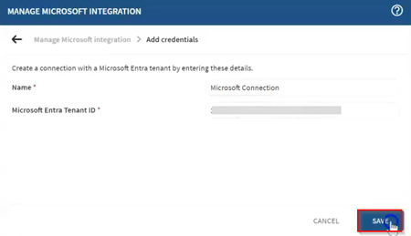 Saving the Microsoft Integration.