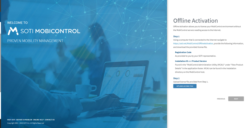 SOTI MobiControl Product Activation: Offline Activation page