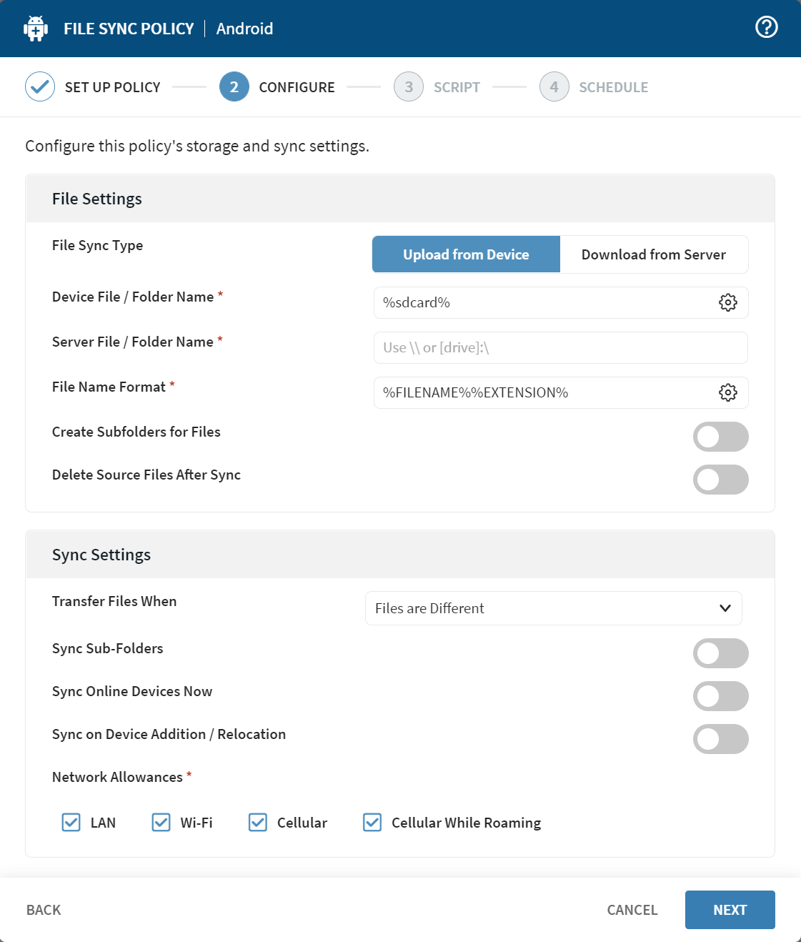 Android Configure form
