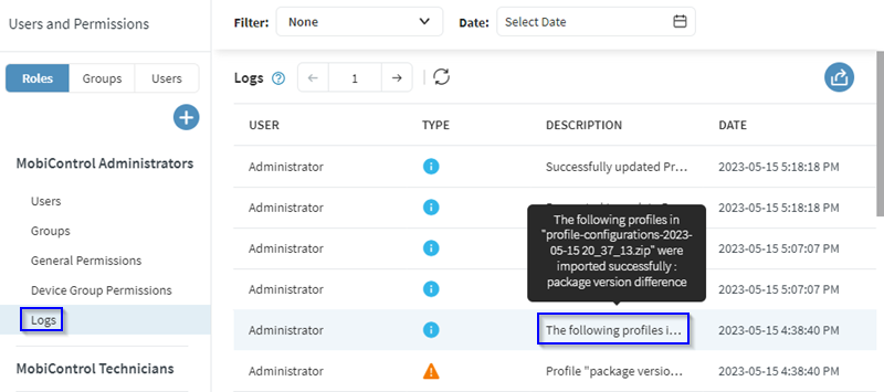 Profile server logs