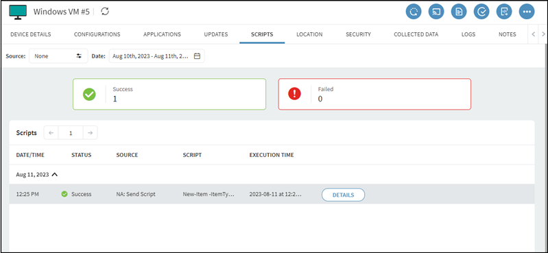 Scripts tab of the Device Details window