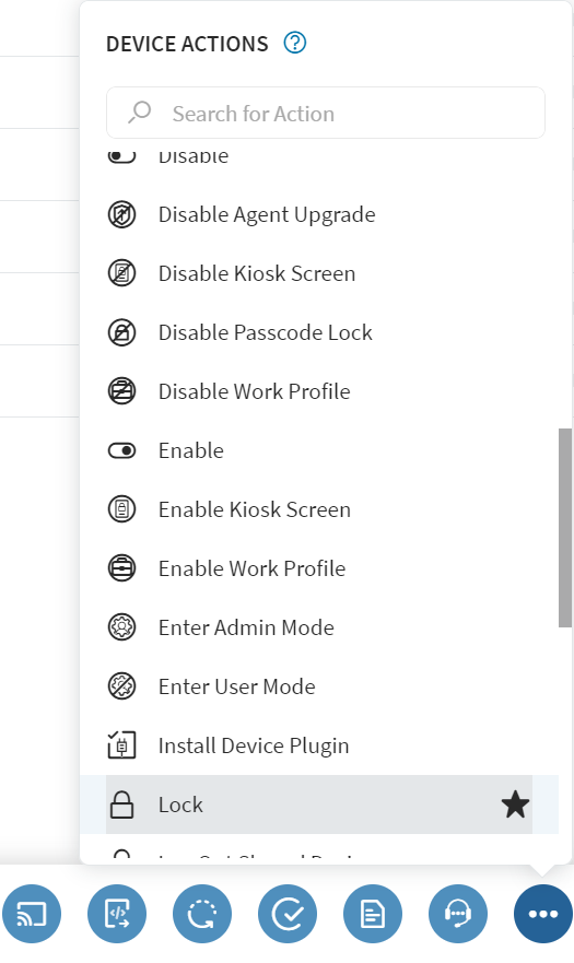 Lock option on the Device Actions list