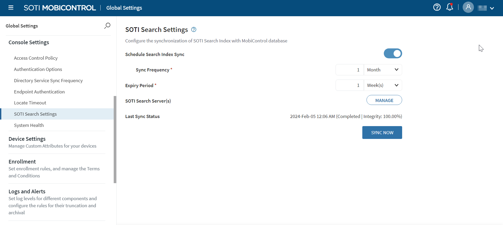 SOTI Search Settings