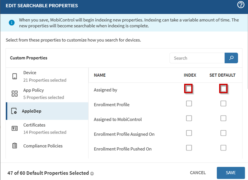 Edit Searchable Properties dialog box