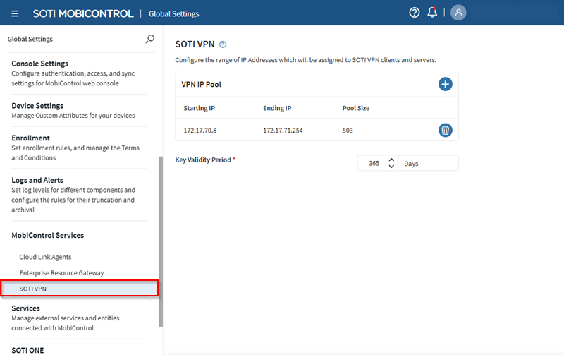 The SOTI VPN page.