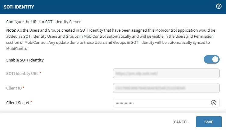 Configure the SOTI Identity URL in the SOTI Identity panel