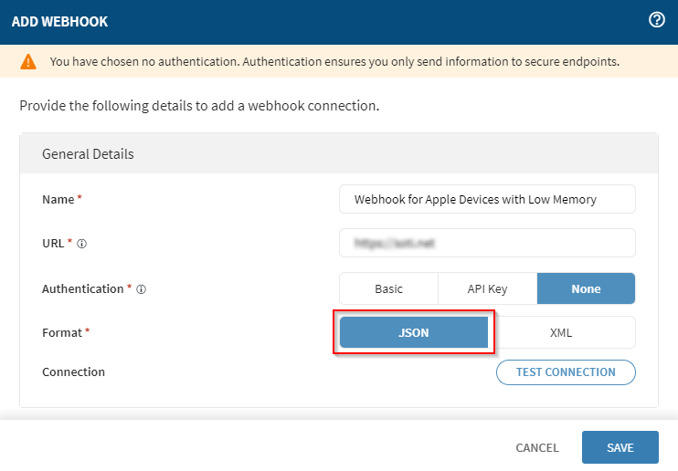 Webhook format