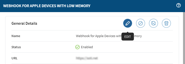 Webhooks select edit icon