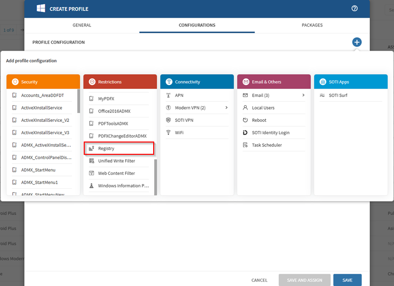 Adding Registry configuration in a Windows Modern profile.