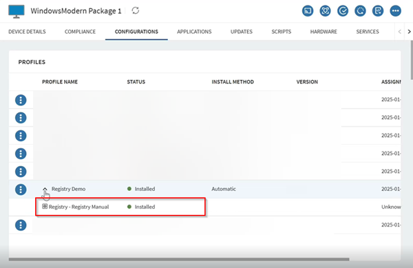 A successfully installed registry configuration on a Windows Modern device.