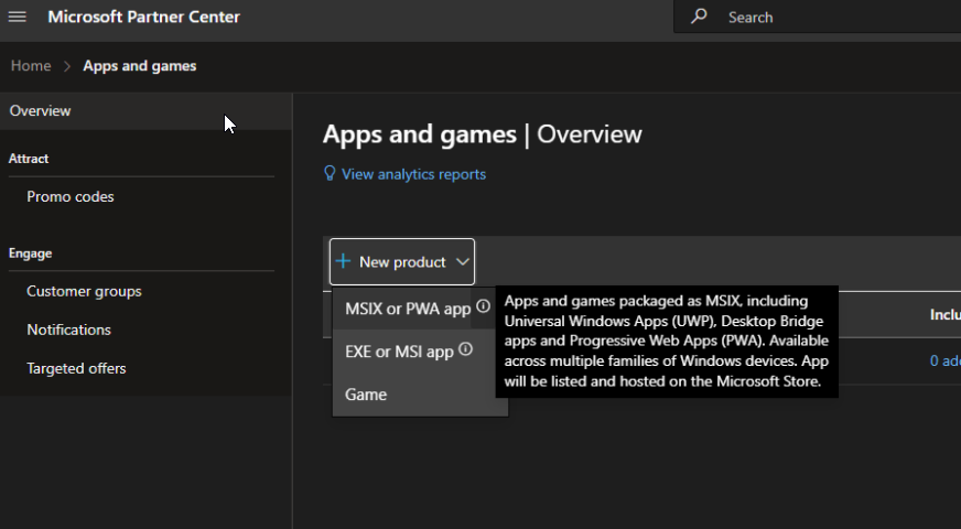 Apps and Games overview page