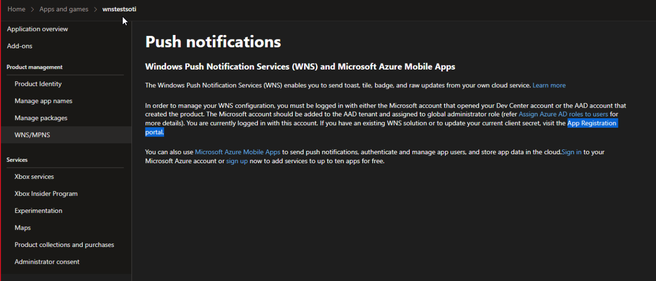 Push Notifications page