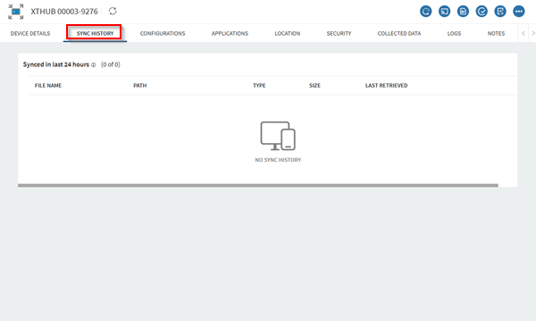 The Sync History tab on an Xtreme Hub's information panel.