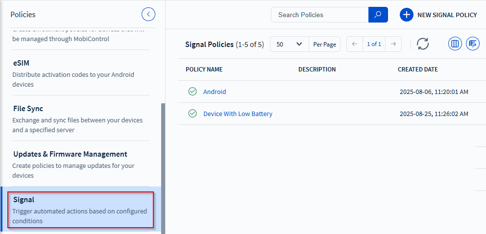 Select Signal from the Policies dashboard