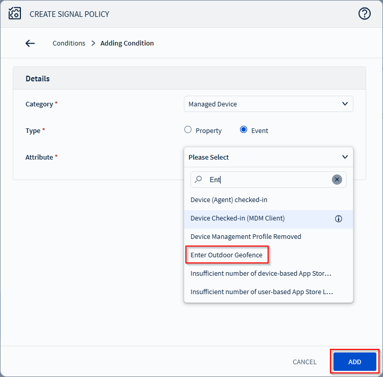 Selecting Enter Outdoor Geofence