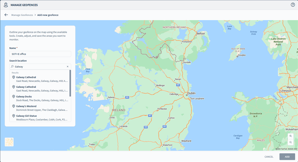 Use the search bar to find locations to place your geofence
