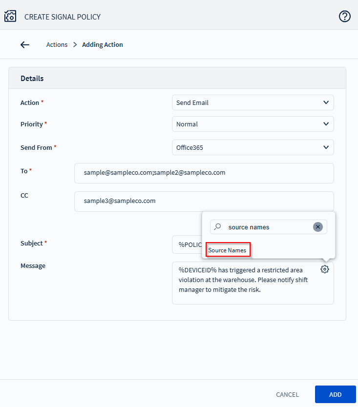 Signal Wizard Action step with send email option filled in