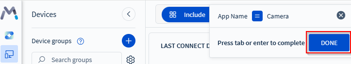 Selecting Done to finish the search query.