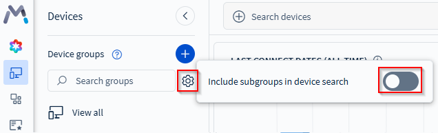 The device group search settings menu.