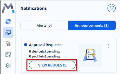 Notification panel: Announcements: View Requests